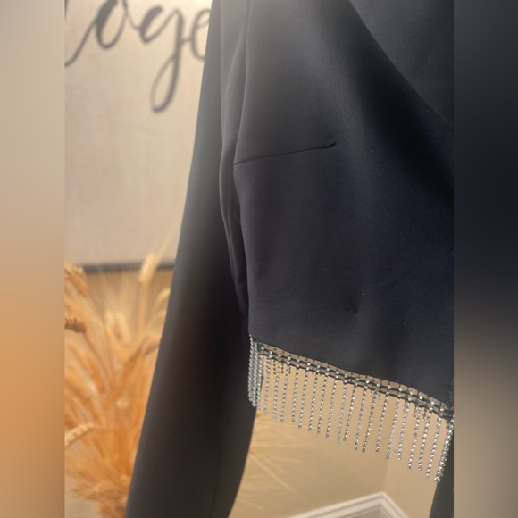 Zara Rhinestone Shiny Black Mini Blazer Jacket Top - Picture 9 of 11